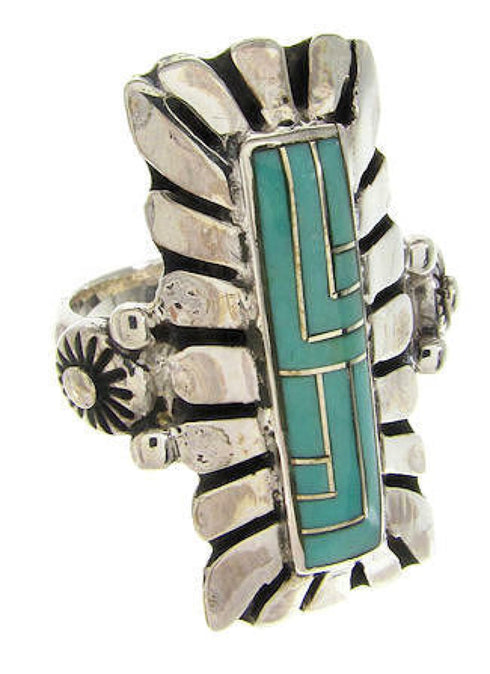 Turquoise Southwest Silver Inlay Ring Size 4-3/4 OS59397